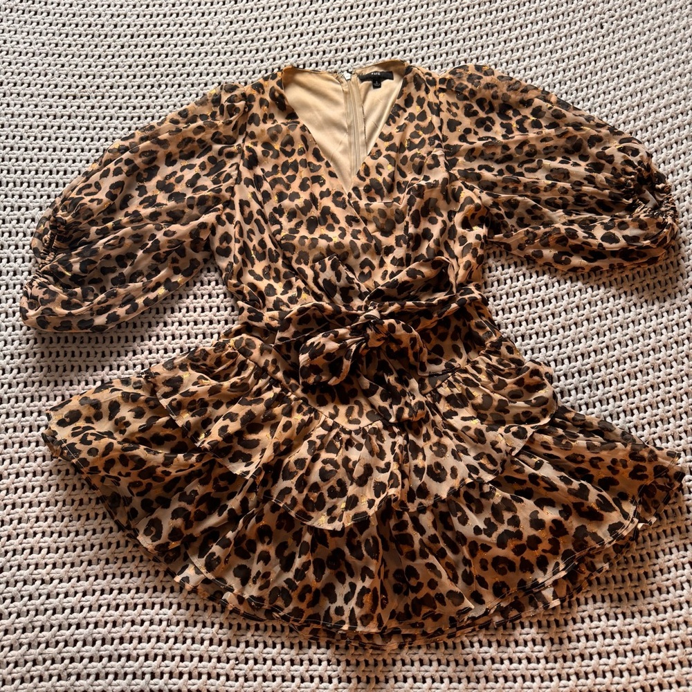 Fate Animal Print Dress Ruffle Mini with Puff Sleeves. Size Small.